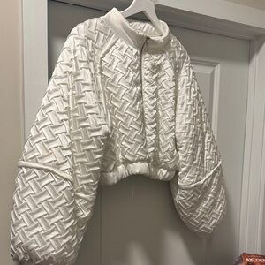 AKIRA White Textured Bomber Jacket